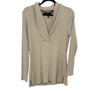 Ribbed‎ Deep V Cowlneck Top S Beige Long Sleeve Minimalist Cozy Neutral Capsule